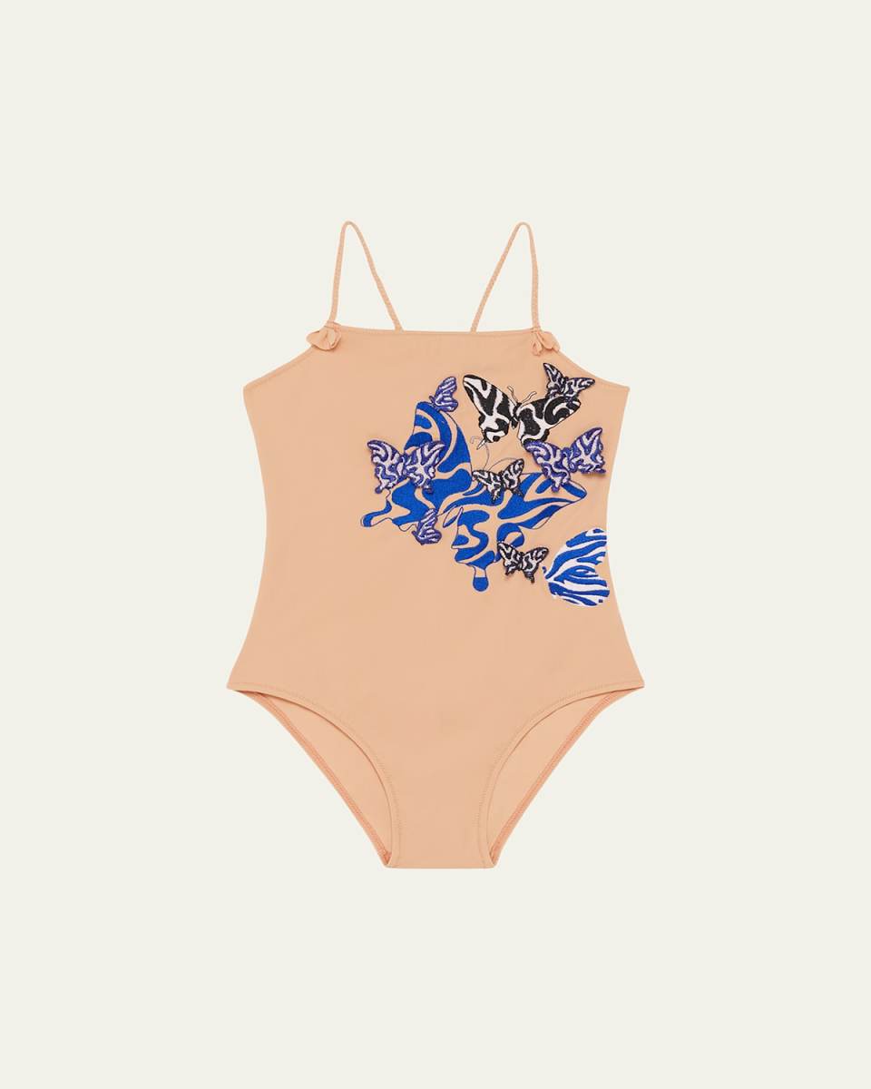 Girl's Swimsuit W/ Embroidered Butterflies, Size 2-
